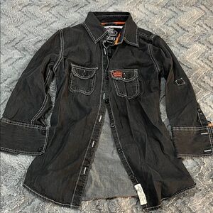 Superdry Vintage Women Black Button-Up Western Jacket with White Stitching Japan
